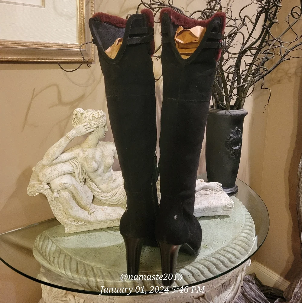 Ugg Ophira Suede Over The Knee Boots Lamb Fur Cuff Designer Heeled Boot #680